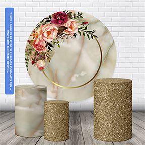 Imagem de Trio Capas Cilindro + Painel Redondo 1,50m Flores