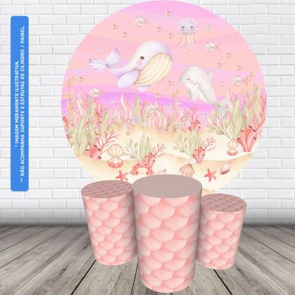 Imagem de Trio Capas Cilindro + Painel Redondo 1,50m Fundo Do Mar