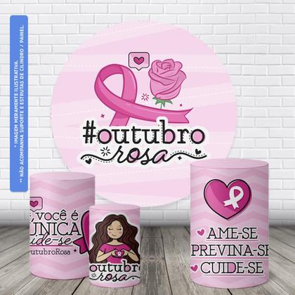 Imagem de Trio Capas Cilindro + Painel Redondo 1,50m Outubro Rosa