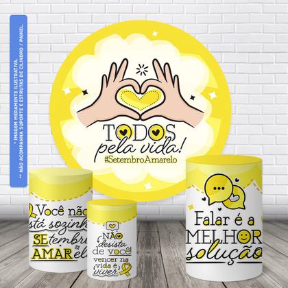Imagem de Trio Capas Cilindro + Painel Redondo 1,50m Setembro Amarelo