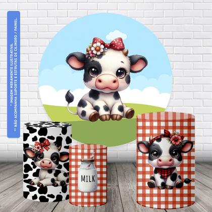 Imagem de Trio Capas Cilindro Painel Redondo 1,50m Vaquinha Mêsversário