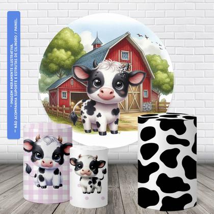 Imagem de Trio Capas Cilindro Painel Redondo 1,50m Vaquinha Mêsversário