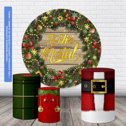 Imagem de Trio Capas Cilindro + Painel Redondo Festa 1,50m Natal