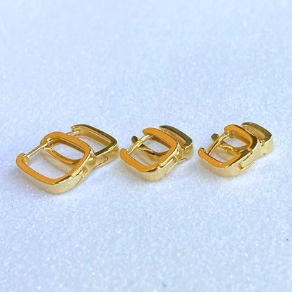 Imagem de Trio De Argolas Retangular Banhada a Ouro 18 K