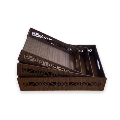 Imagem de Trio de Bandeja Arabesco Cantinho do Café Madeira MDF Decorada