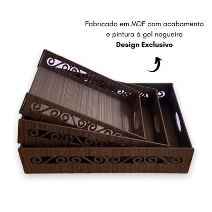 Imagem de Trio de Bandeja Arabesco Cantinho do Café Madeira MDF Decorada