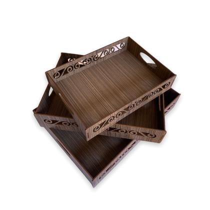 Imagem de Trio de Bandeja Arabesco Cantinho do Café Madeira MDF Decorada