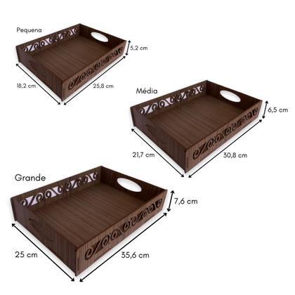 Imagem de Trio de Bandeja Arabesco Cantinho do Café Madeira MDF Decorada