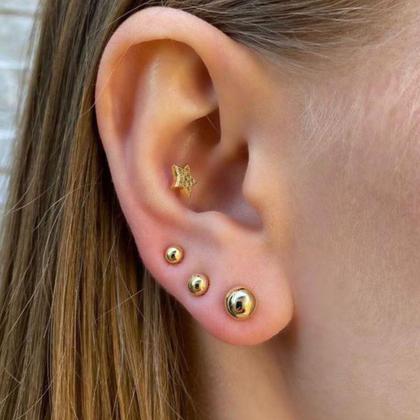 Imagem de Trio de brincos Bolinha antialérgico Banhada Dourado 3 pares