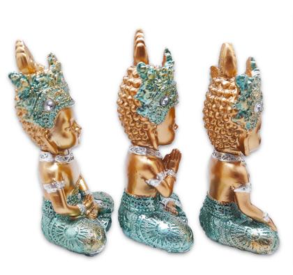 Imagem de Trio de Buda Tailandês da Prosperidade Gold Azul 12cm
