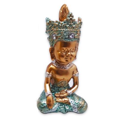 Imagem de Trio de Buda Tailandês da Prosperidade Gold Azul 12cm