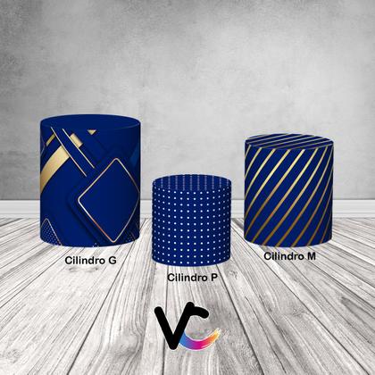 Imagem de Trio De Capa Cilindro - Azul Geométrico Quadrados Dourados 004