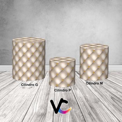 Imagem de Trio De Capa Cilindro - Capitonê Bege com Diamante Dourado 029