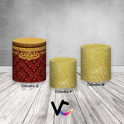 Imagem de Trio De Capa Cilindro - Capitonê Vermelho com Dourado 008