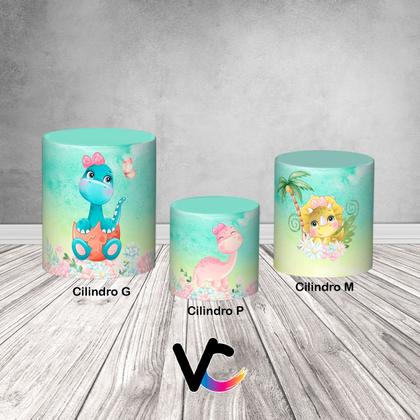 Imagem de Trio De Capa Cilindro - Dinossauro Rosa Azul Amarelo Baby 012