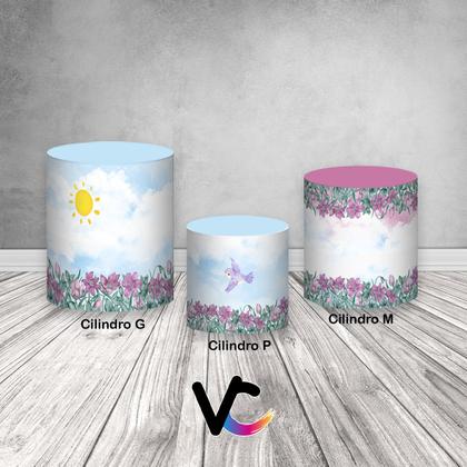 Imagem de Trio De Capa Cilindro  - Jardim Floral Com Pássaros Aquarela 009