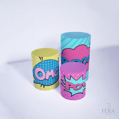 Imagem de Trio de Capa Cilindro para Festa Infantil Veste Fácil C/elástico Heróis Coloridos