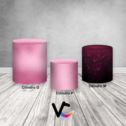 Imagem de Trio De Capa Cilindro - Preto Efeito Glitter Rosa 045