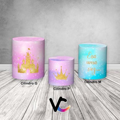 Imagem de Trio De Capa Cilindro - Princesas Fundo Rosa Castelo 031