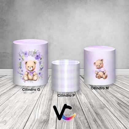 Imagem de Trio De Capa Cilindro, Ursinha Tons de Lilás com Flores 075