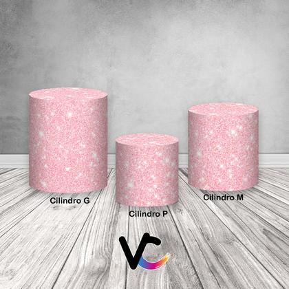 Imagem de Trio de Capas de Cilindro - Efeito Glitter Rosa Pastel com Efeito de Brilho 079
