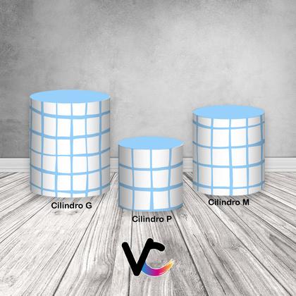 Imagem de Trio de Capas de Cilindro - Estampa Grid Quadriculado Azul Claro 054