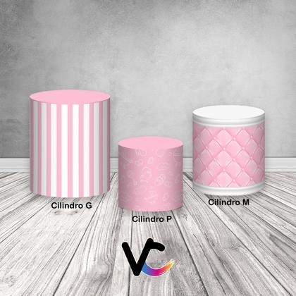 Imagem de Trio de Capas de Cilindro -  Estampa Rosa e Branco 010