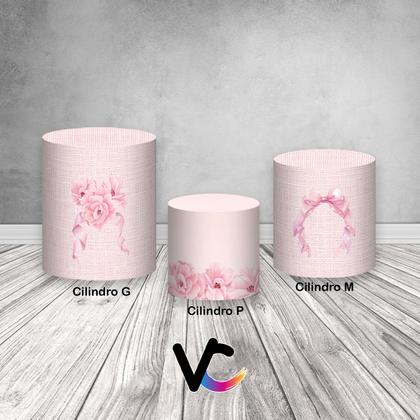 Imagem de Trio de Capas de Cilindro - Laço Rosa com Flores 059