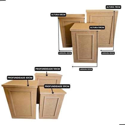 Imagem de Trio de Cubo Decorativo para Festas Moldura Mdf Cru Dobrável Compacto