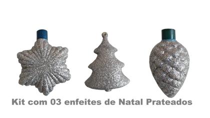 Imagem de Trio de Enfeites de Árvore de Natal Prateados Decorativos Lindos