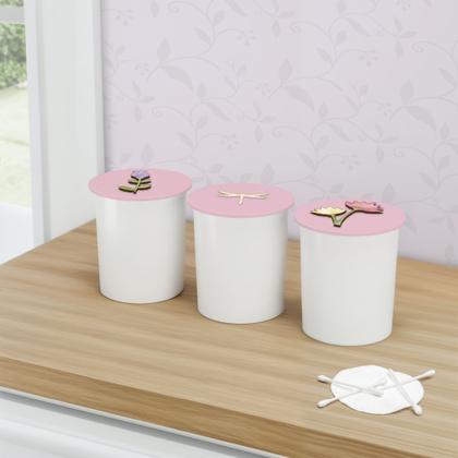 Imagem de Trio de Potes Kit Higiene Bebê Quarto Lavável Flores
