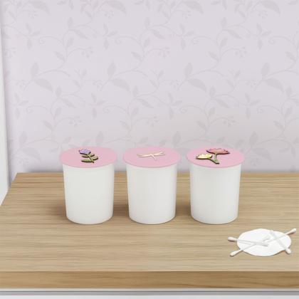 Imagem de Trio de Potes Kit Higiene Bebê Quarto Lavável Flores