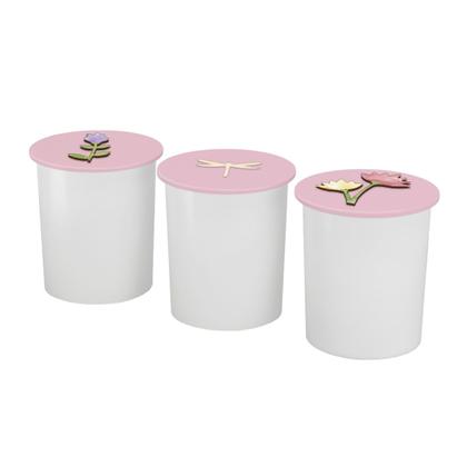 Imagem de Trio de Potes Kit Higiene Bebê Quarto Lavável Flores