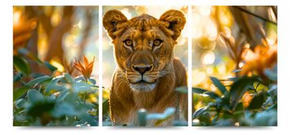 Imagem de Trio De Quadros Leoa Animal Paisagem "