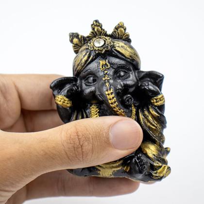 Imagem de Trio Ganeshas Cego Surdo e Mudo 8 cm Preto e Dourado Resina