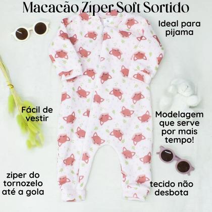 Imagem de Trio Macacão Soft com Zíper da Gola à Perna Confortável Para Bebê Sortido