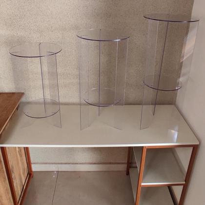 Imagem de Trio Mesa Acrílico Transparente Cilindro Tripe Coluna Elevação