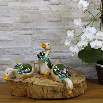 Imagem de Trio Pato Pequeno Cerâmica Enfeite Casa Decoração Sala Varanda