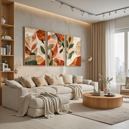 Imagem de Trio Quadros com Moldura Floral Terracota Kit 3 Quadros para Sala, Quarto ou Escritório