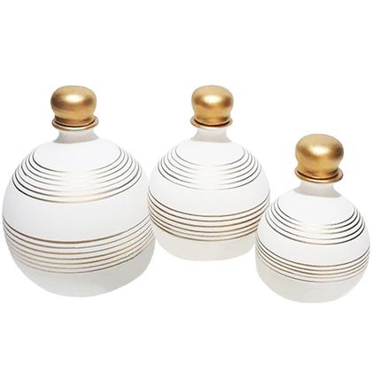 Imagem de Trio Vasos Shalom em Cerâmica Fosca de Sala Decor - White Gold