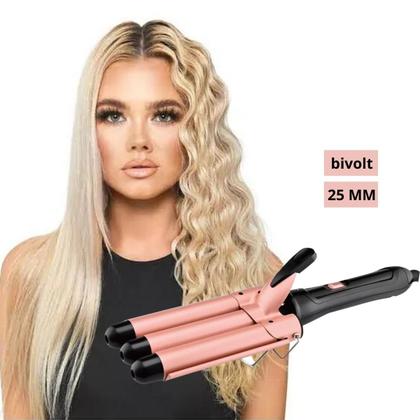 Imagem de Triondas Modelador de Cachos Profissional 25mm Bivolt Prancha Turmalina Cerâmica Ondas Perfeitas Anti Estático