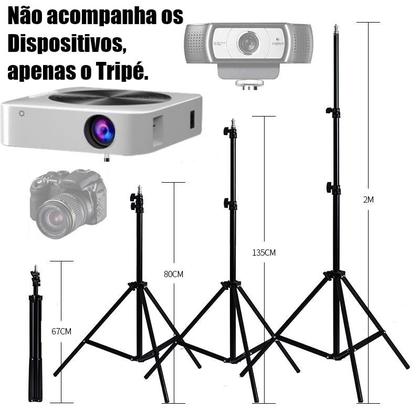 Imagem de Tripé 2,10m Suporte Reforçado Para Câmera Webcam Smartphone Projetor Estúdio Iluminação Data Show Foto Vídeo Ajustável