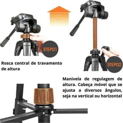 Imagem de Tripé Fotográfico Profissional 1,80mts Câmera Celular Vídeos