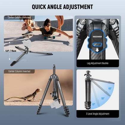 Imagem de Tripé Neewer LITETRIP LT38 61 de fibra de carbono para câmera de 10 kg