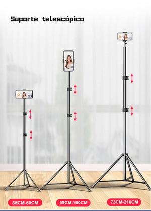 Imagem de Tripé Profissional 2.1m Suporte Telescópico Para Celular Câmera Multifuncional