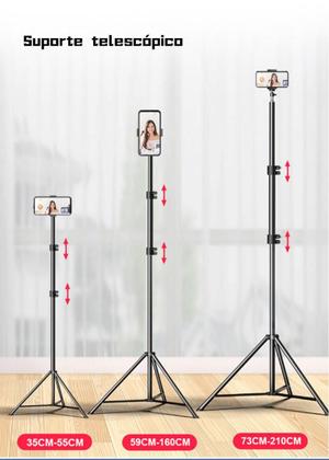 Imagem de Tripé Profissional 2.1m Suporte Telescópico Para Celular Câmera Multifuncional