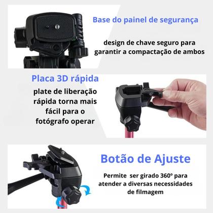 Imagem de Tripé Profissional 2.6m + Suporte Para Celular Câmera