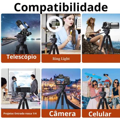 Imagem de Tripé Profissional 2.6m + Suporte Para Celular Câmera