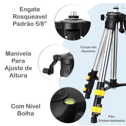 Imagem de Tripé Profissional para Nível a Laser 50cm com Altura Ajustável e Nível de Bolha BOM6803