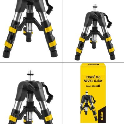 Imagem de Tripé Profissional para Nível a Laser 50cm com Altura Ajustável e Nível de Bolha BOM6803